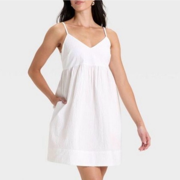 a new day Dresses & Skirts - NWT A New Day XL White Dress Seersucker Textured Knee Length Babydoll Smocked